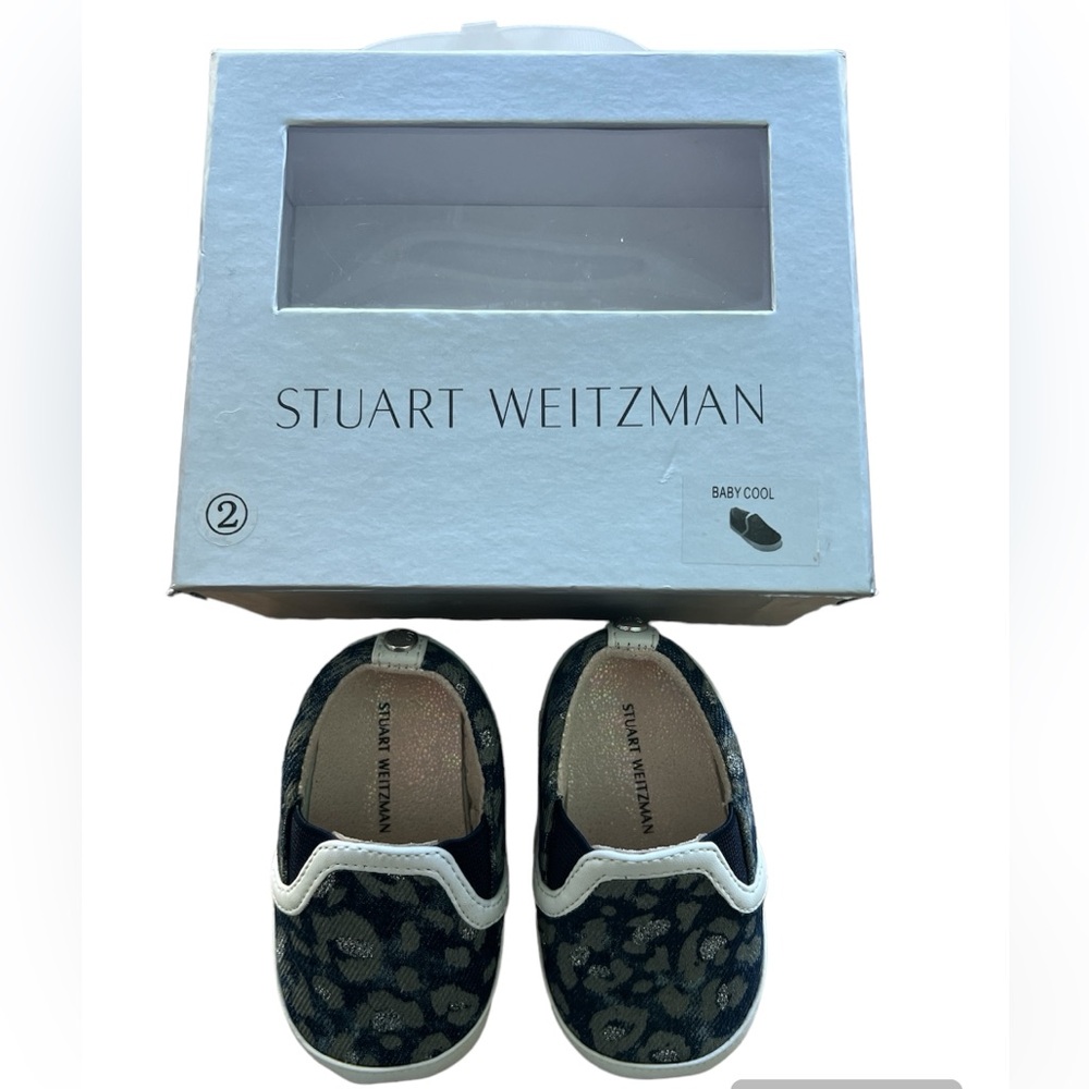 Like‎ New STUART WEITZMAN Cheetah
Print Baby Size 2 Denim Glitter Infant Shoes